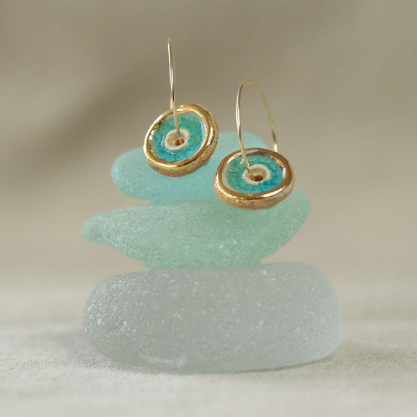 Turquoise Pool Gold Fill Large Hoops - Habulous