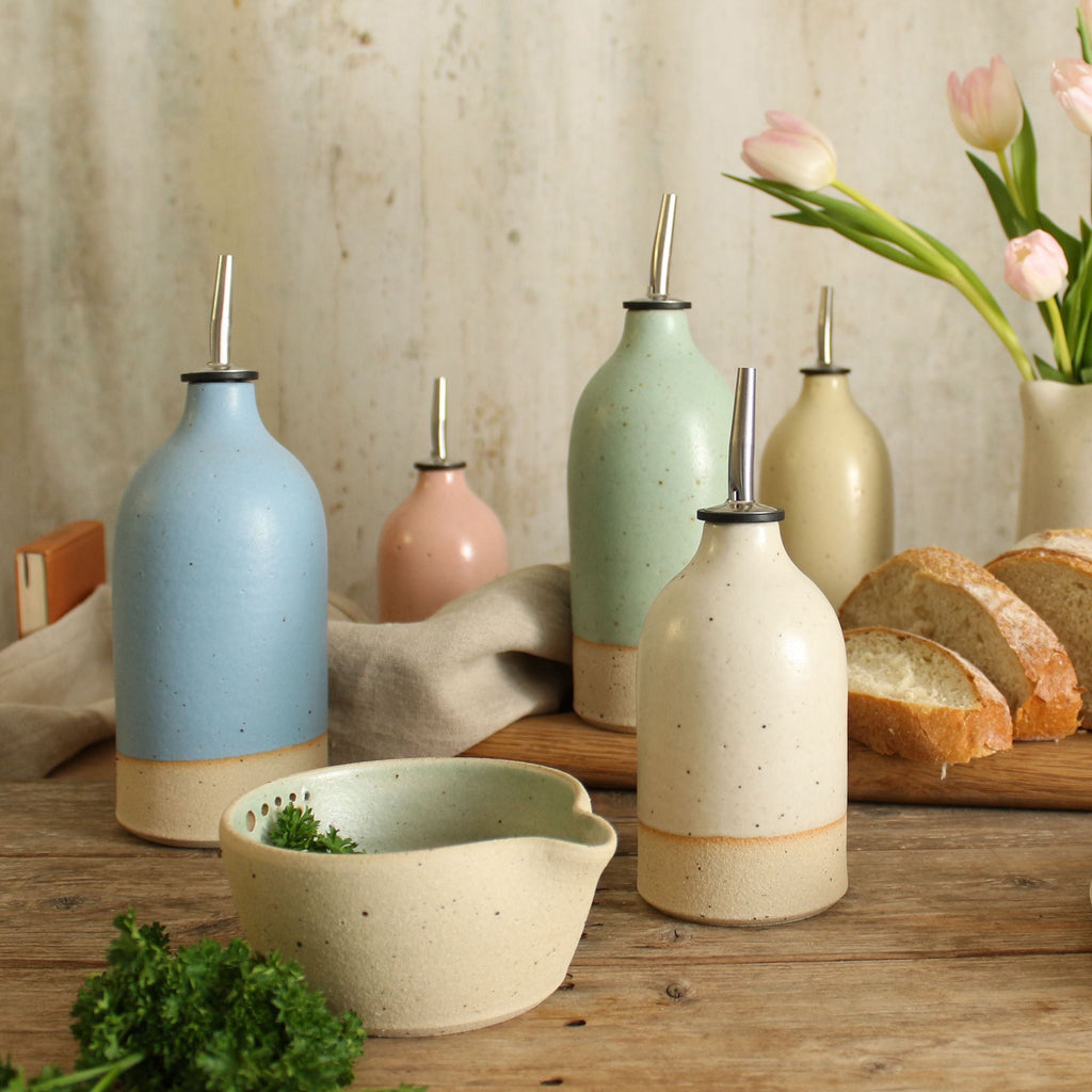 Ceramic Olive oil pourers in pastel colours