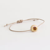 Recycled amber brown crackled glass ceramic circular bead light brown cord bracelet 