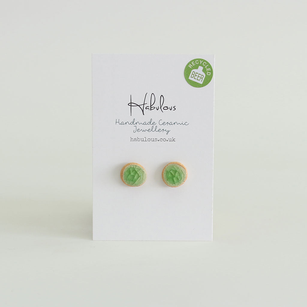 Recycled Beer Bottle Emerald Stud Earrings - Habulous