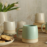 Close up of ceramic mint green mug