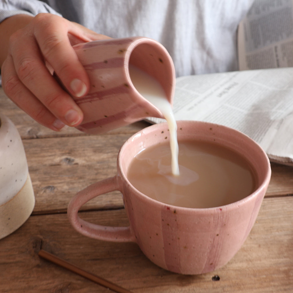 Pink Stripe Handmade Stoneware Small Jug