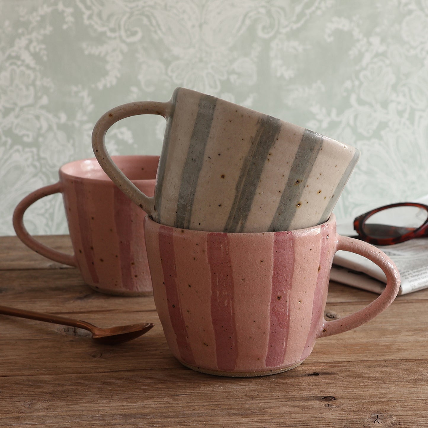 White and Blue Stripe Handmade Stoneware Mug
