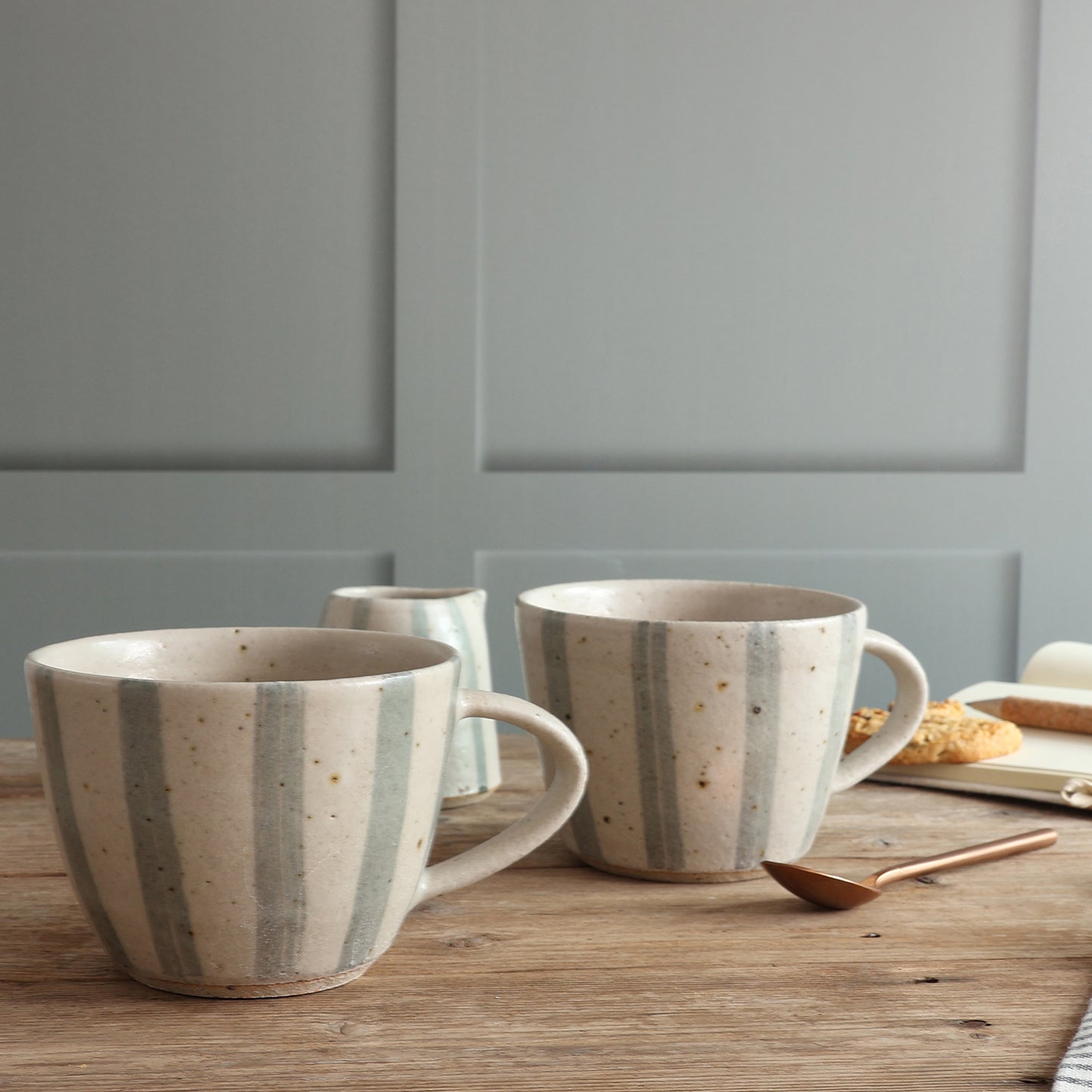 White and Blue Stripe Handmade Stoneware Mug