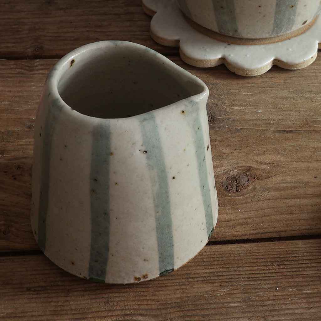 White and Blue Stripe Handmade Stoneware Small Jug