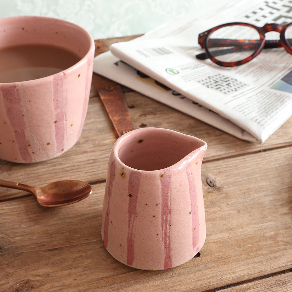 Pink Stripe Handmade Stoneware Small Jug