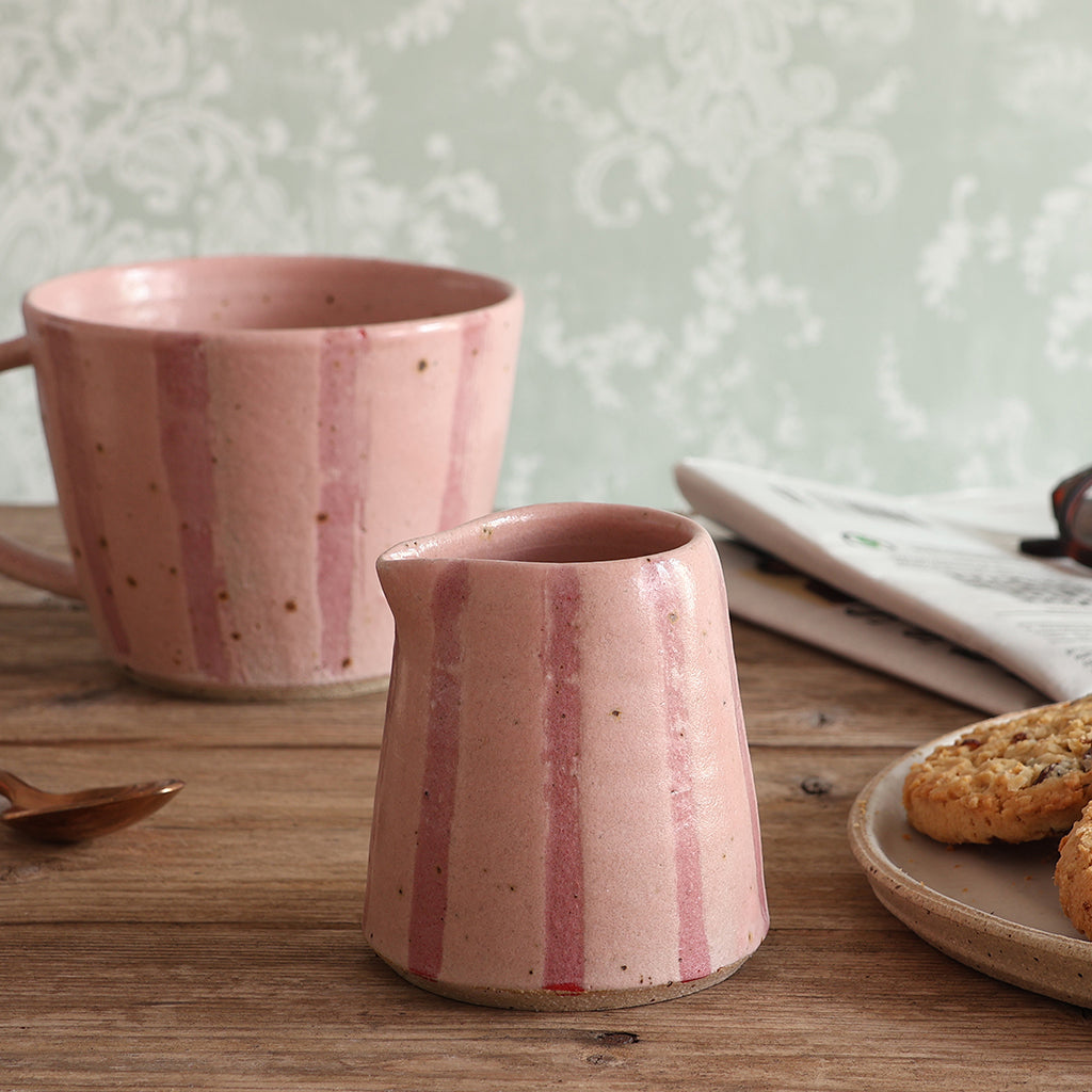 Pink Stripe Handmade Stoneware Small Jug