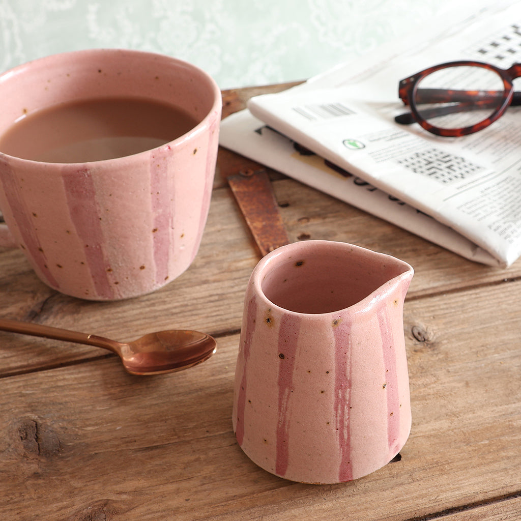 Pink Stripe Handmade Stoneware Small Jug