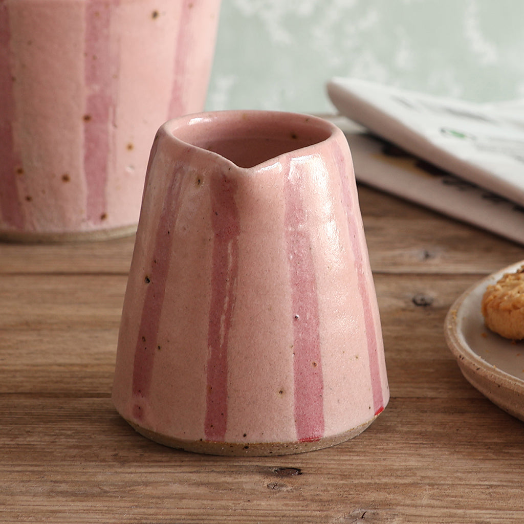 Pink Stripe Handmade Stoneware Small Jug