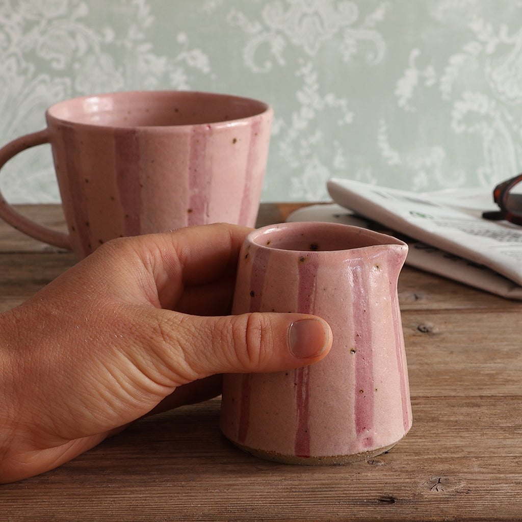 Pink Stripe Handmade Stoneware Small Jug