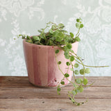 Pink Stripe Handmade Stoneware Plant Pot Set