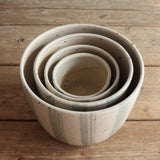 White and Blue Stripe Handmade Stoneware Plant Pot Set