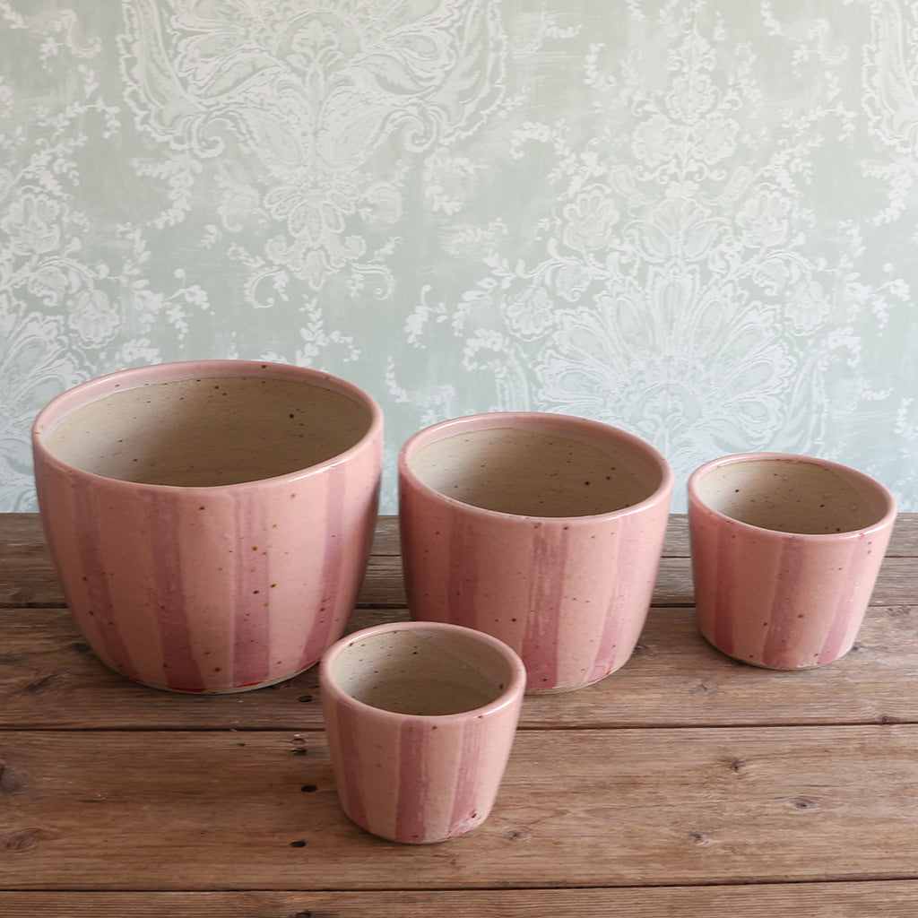 Pink Stripe Handmade Stoneware Medium Plant Pot