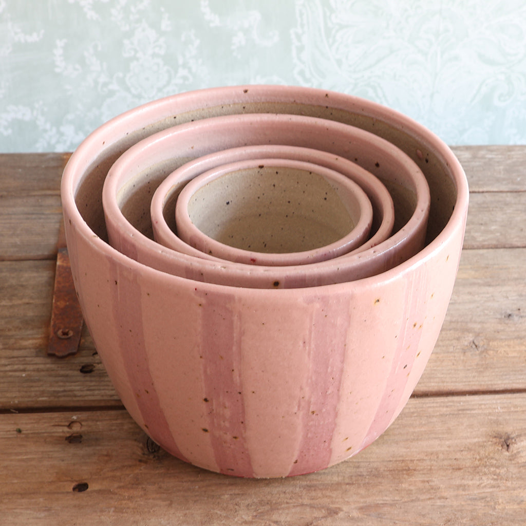 Pink Stripe Handmade Stoneware Large Plant Pot
