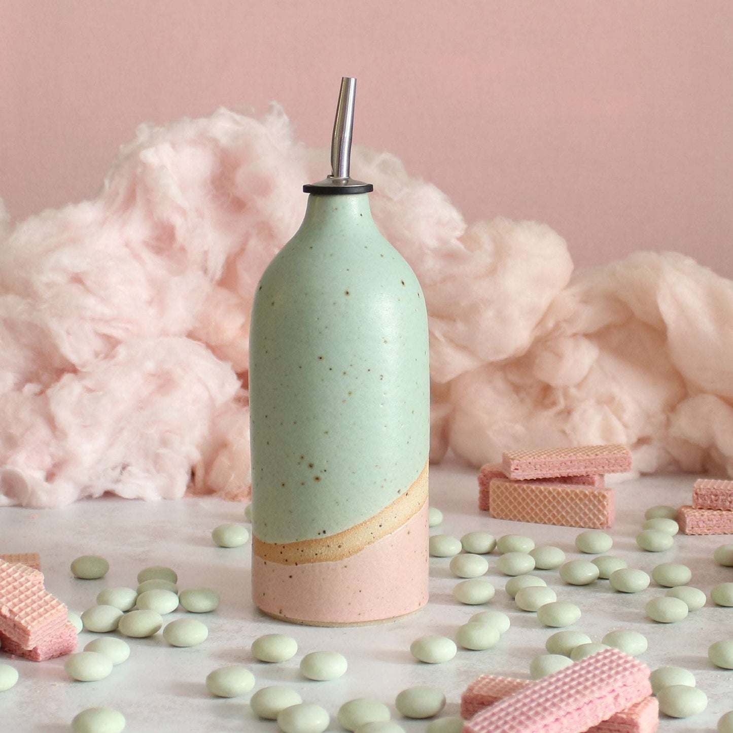 Large Cotton Candy stoneware oil pourer