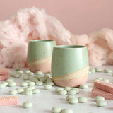2 Cotton Candy wine tumblers in green and pink