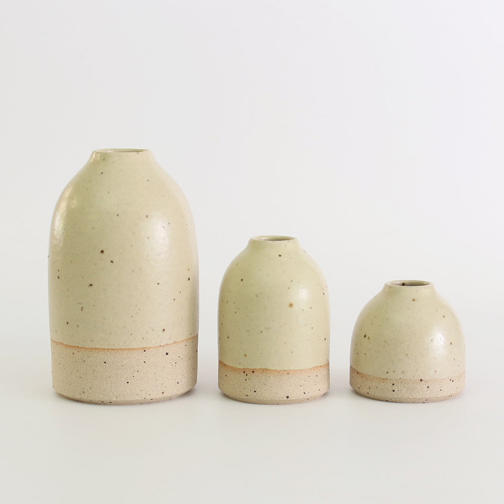 Bud Vases Light Yellow Stoneware