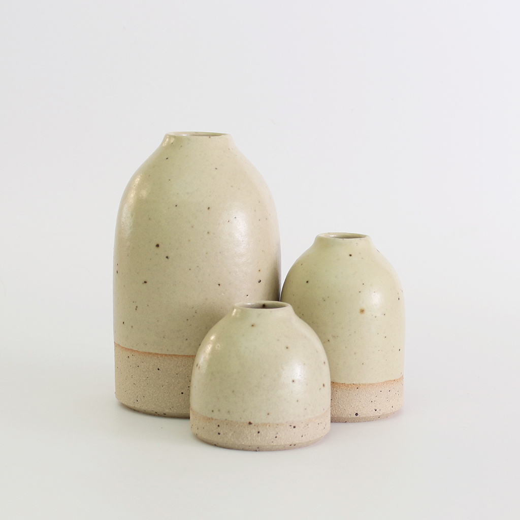 Bud Vases Light Yellow Stoneware