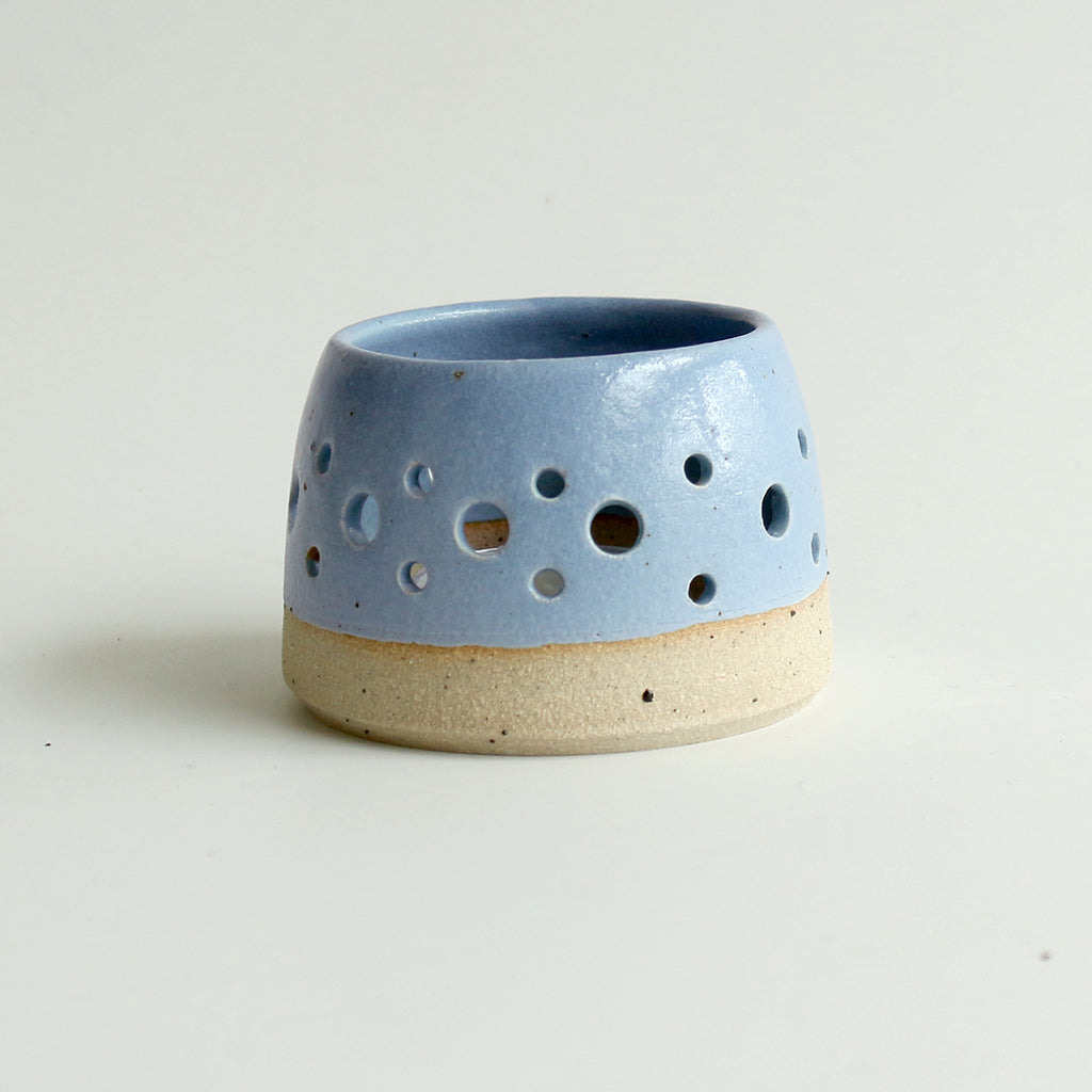 Cornflower blue ceramic tealight candle holder