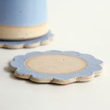 Handmade blue ceramic flower drinks coaster
