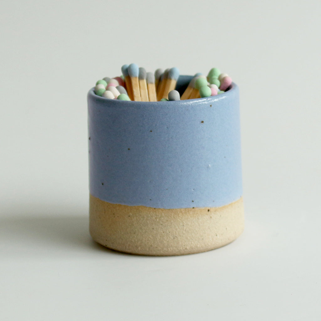 Cornflower Blue match pot with pastel matches