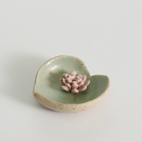 Lily Pad Ceramic incense holder on a plain white background.