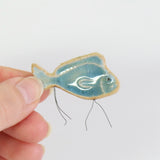 small ceramic and glass sapphire blue fish plant decoration