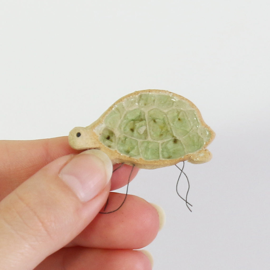 small ceramic and glass hazel tortoise plant decoration