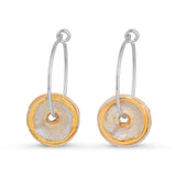 Crystal clear glass circular sterling silver small hoop earrings outlined in gold lustre