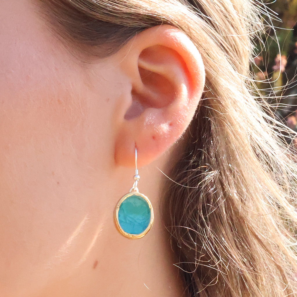 Boucles d'oreilles pendantes ovales lagon turquoise émeraude