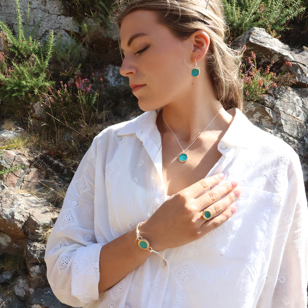 Boucles d'oreilles pendantes ovales lagon turquoise émeraude