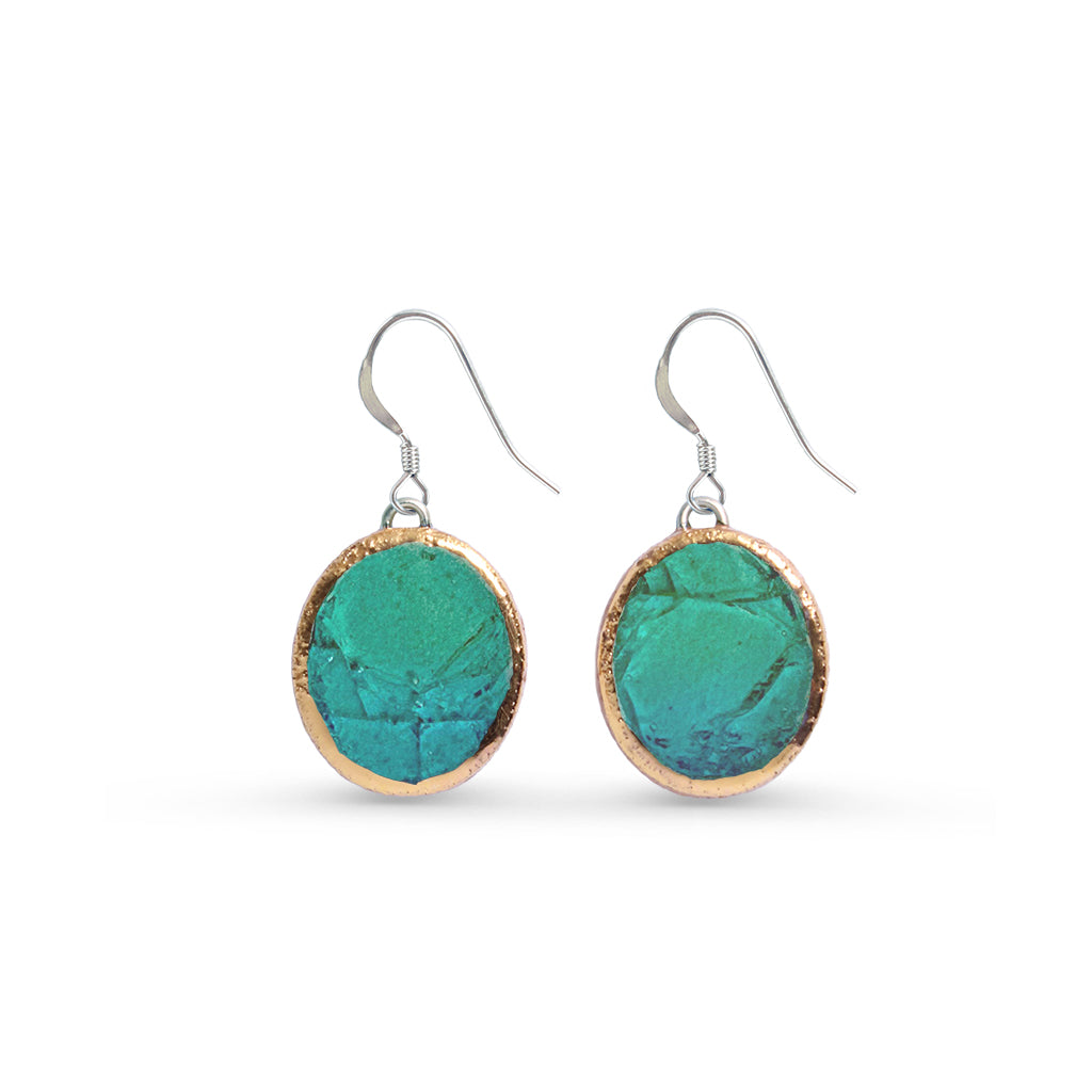 Boucles d'oreilles pendantes ovales lagon turquoise émeraude