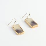 Rectangular earrings with gold frames on a white background