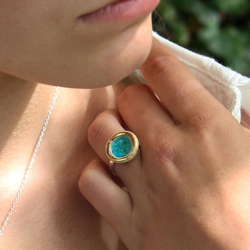 Small Round Emerald Turquoise Lagoon Ring - Habulous