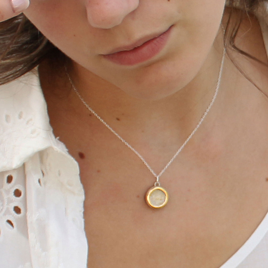 Small Round Crystal Pool Sterling Silver Pendant - Habulous