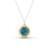 Blue reef glass small round sterling silver necklace outlined in gold lustre