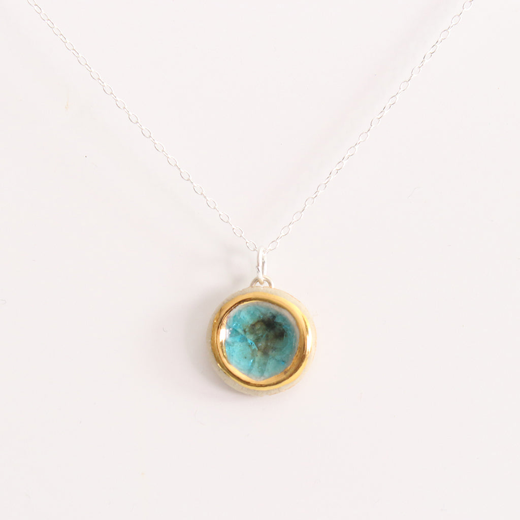 Round Turquoise Reef Sterling Silver Pendant Small - Habulous