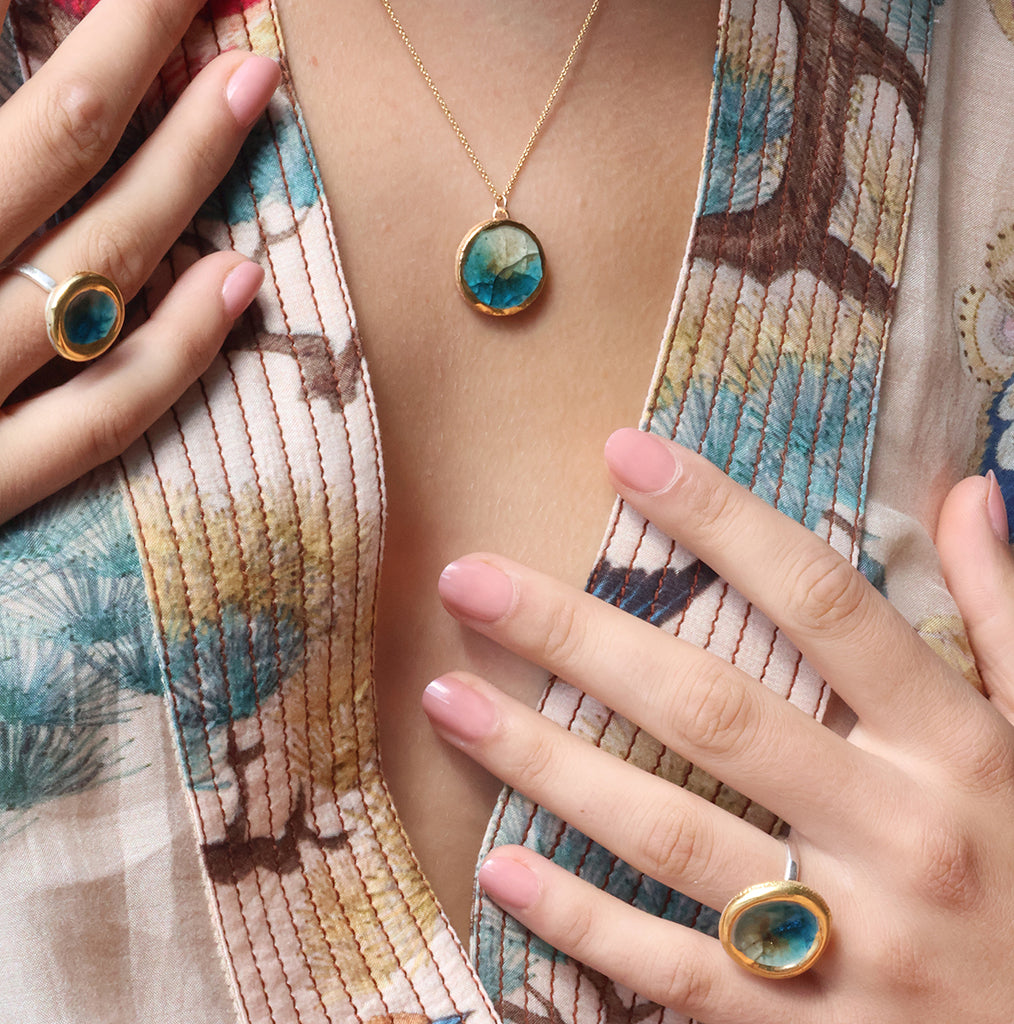Ocean Large Pendant - Ceramic, Glass & Gold
