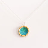 Round Emerald Turquoise Lagoon Sterling Silver Pendant Large - Habulous