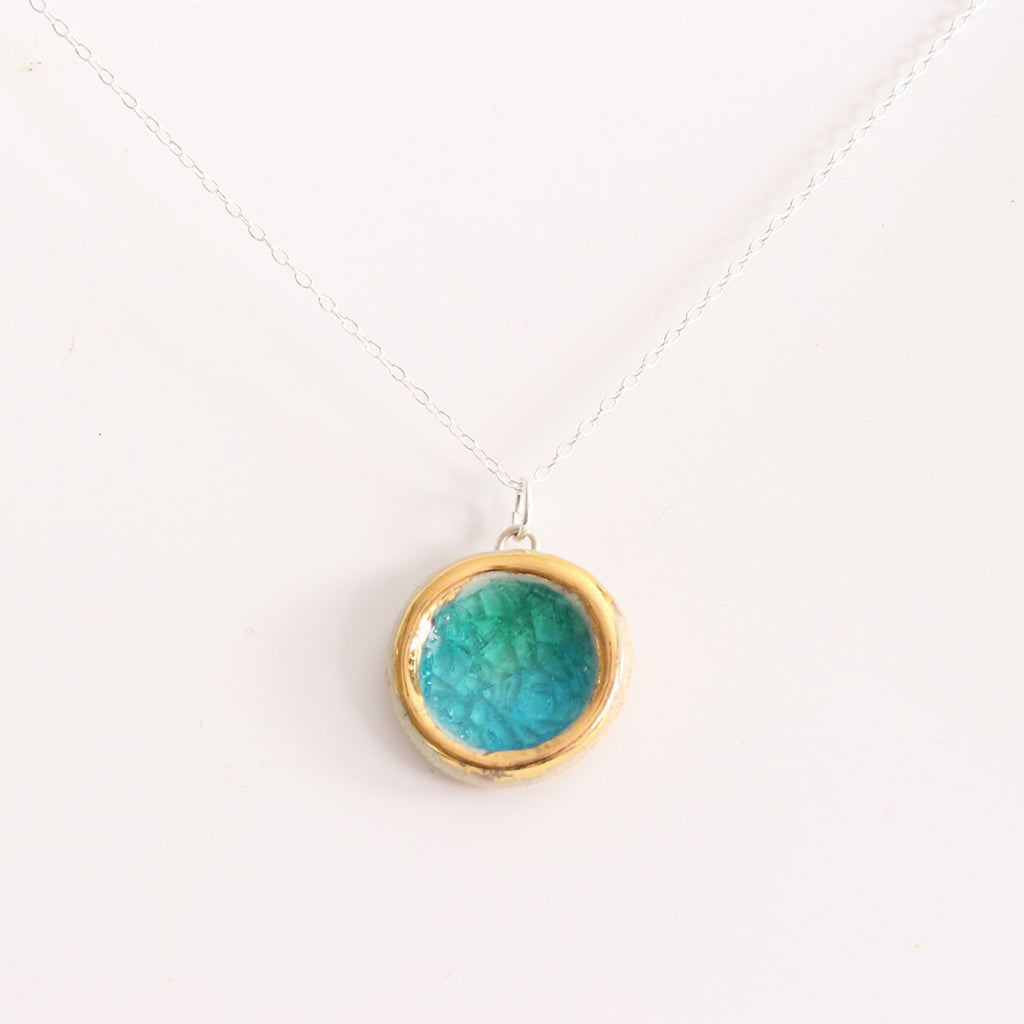 Round Emerald Turquoise Lagoon Sterling Silver Pendant Large - Habulous