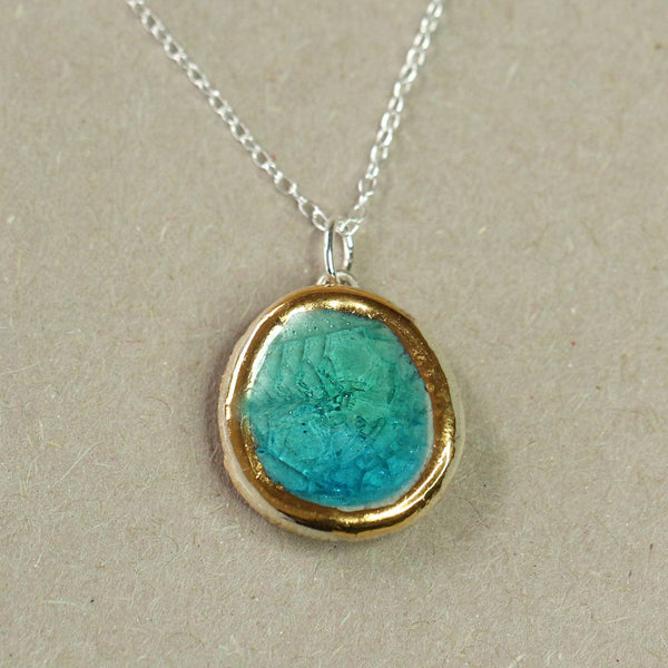 Emerald Turquoise Lagoon Oval Sterling Silver Pendant - Habulous
