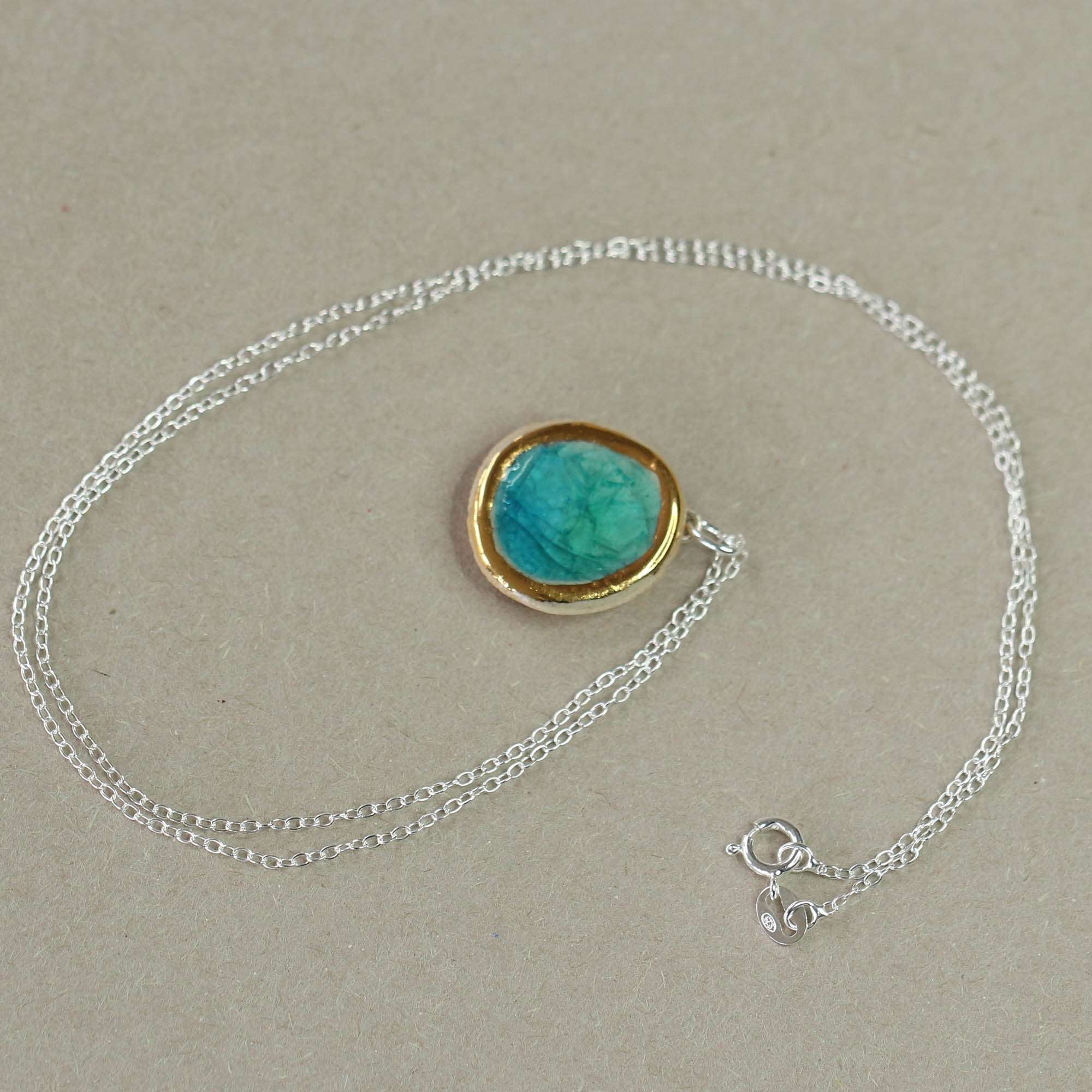 Emerald Turquoise Lagoon Oval Sterling Silver Pendant - Habulous