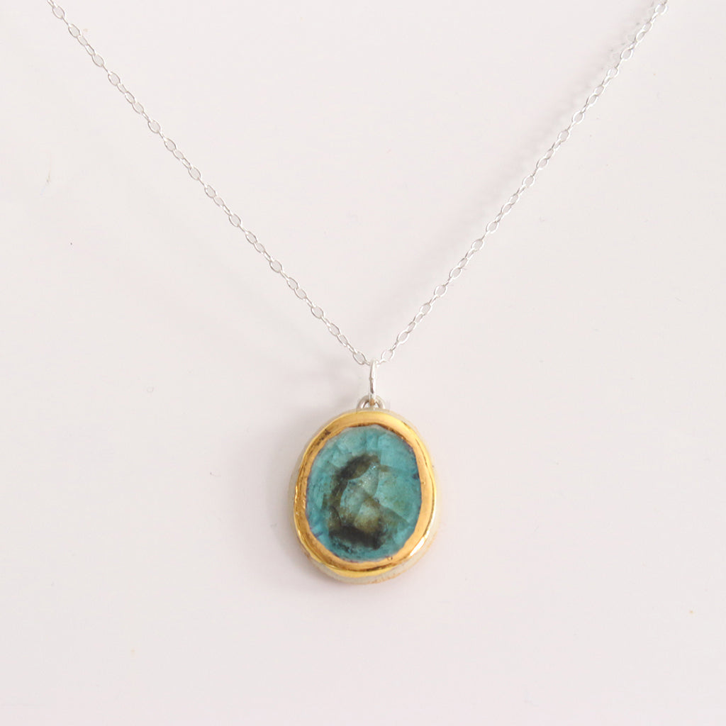 Turquoise Reef Oval Sterling Silver Pendant - Habulous