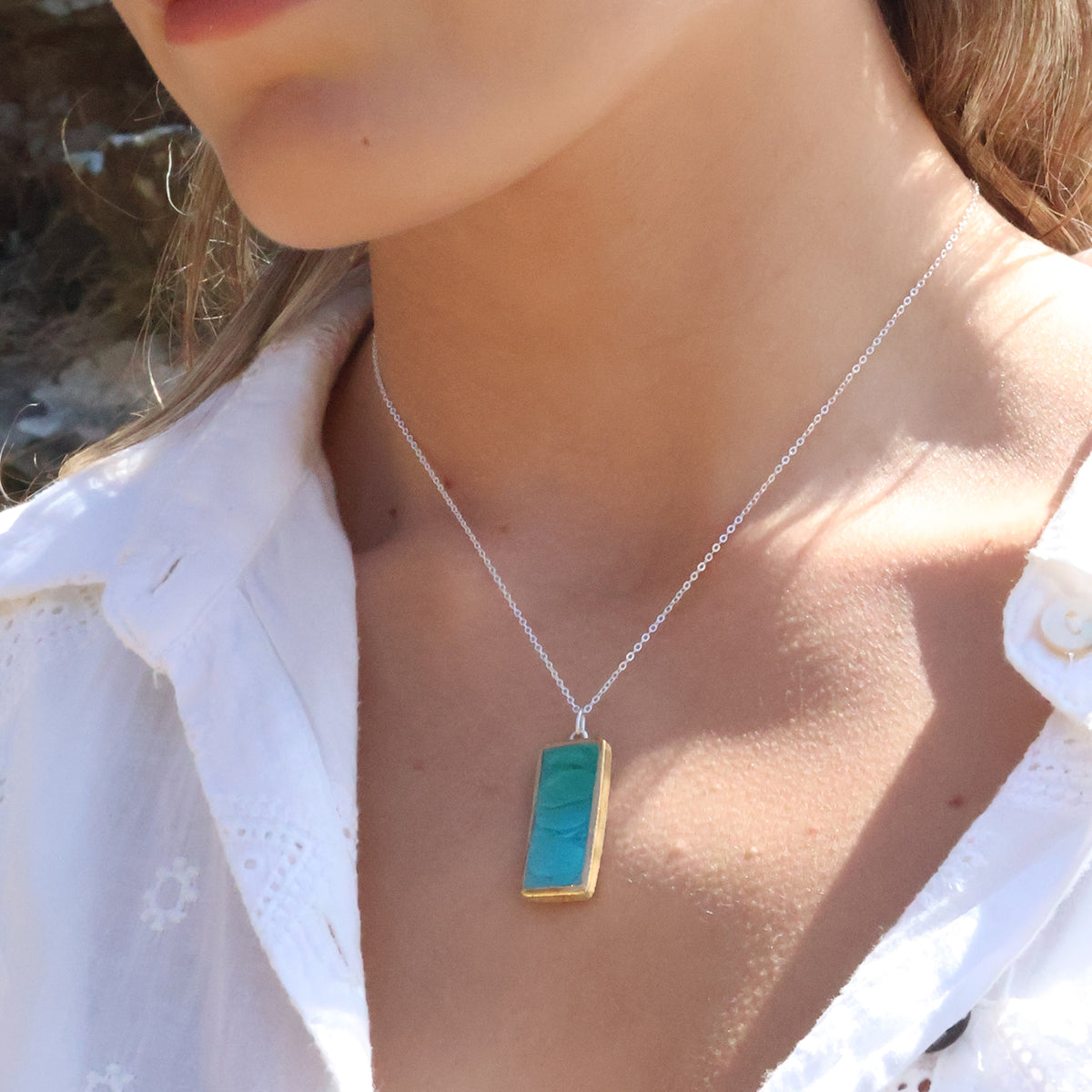 Smaragd-Türkis-Lagune-Anhänger aus Sterlingsilber mit kleinem Tropfen