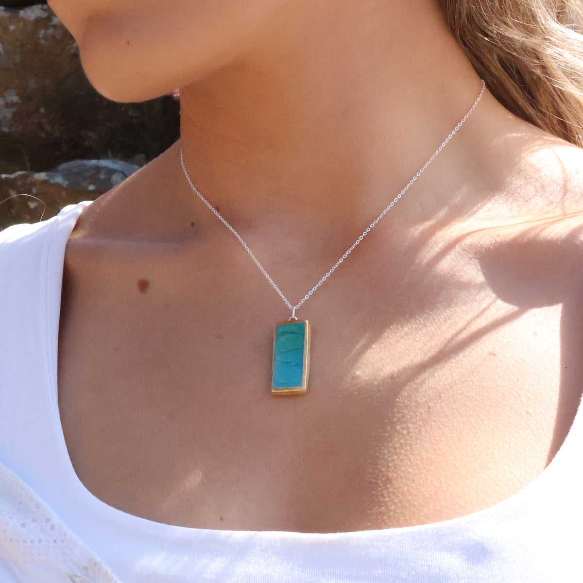 Smaragd-Türkis-Lagune-Anhänger aus Sterlingsilber mit kleinem Tropfen