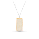 Crystal clear glass small rectangular drop sterling silver necklace outlined in gold lustre