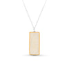 Crystal clear glass small rectangular drop sterling silver necklace outlined in gold lustre