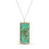 Emerald green reef glass large rectangular drop sterling silver necklace outlined in gold lustre