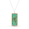 Emerald green reef glass large rectangular drop sterling silver necklace outlined in gold lustre