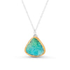 Emerald turquoise gradient lagoon crackled glass teardrop sterling silver necklace outlined in gold lustre
